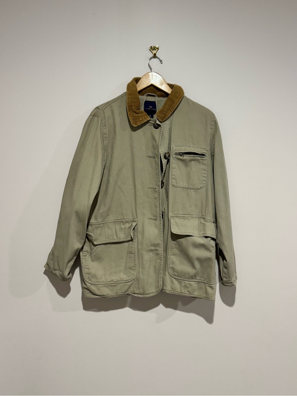 Limited women's Beige Cotton Jacket Size S Corduroy Collar Zip Button Short